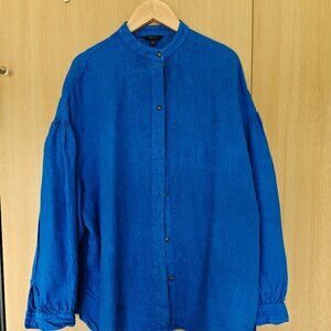 Massimo Dutti Women's Blue Linen Shirt XS